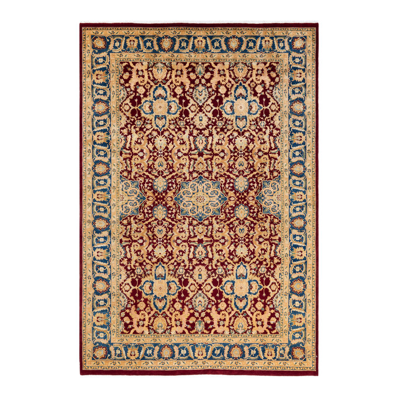 Tapis unique noué à la main Silviane - rouge, 6 pi 1 po x 9 pi 0 po