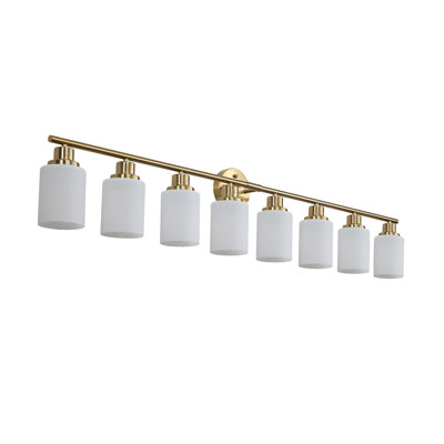 52" Modern 8-Light Vanity Light Fixture, Gold Bathroom Wall Sconce with Frosted Glass Shades for Double Sink Mirror Lighting