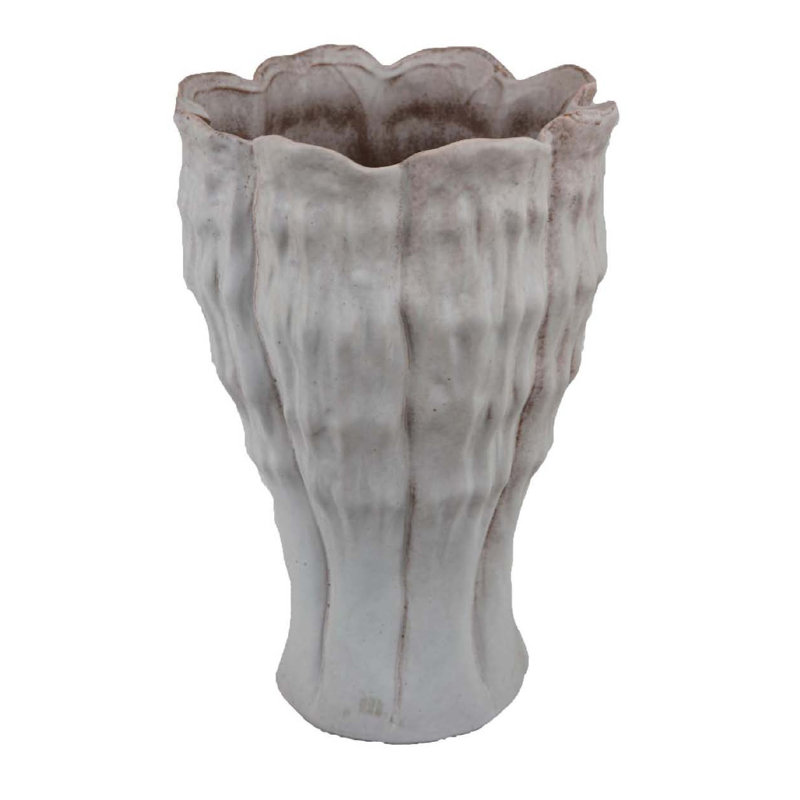 Maria Accent Vase With Rippled Texture, Tapered Gray Ceramic 15 Inch