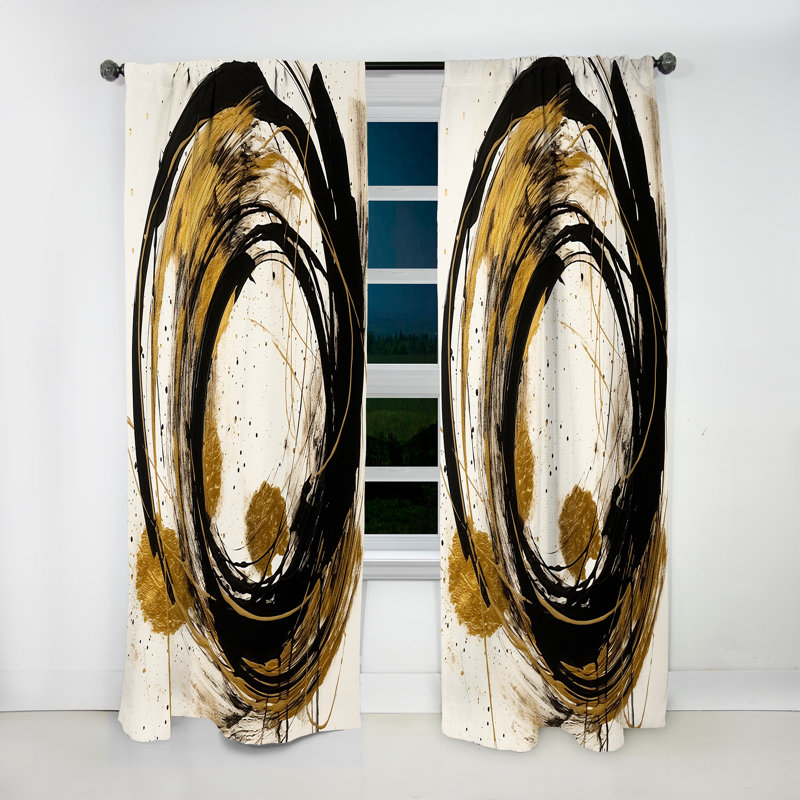 Noir et or «The Art Of Chaos IV» - Rideau en velours abstrait - 1 panneau, L 52 po x L 120 po