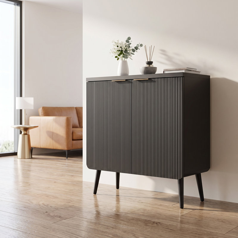 George Oliver Sideboard Buffet Cabinet, Storage Cabinet, Accent Cabinet Credenzas With 2 Fluted Doors 2 Shelves, Cupboard For Living Room Bedroom