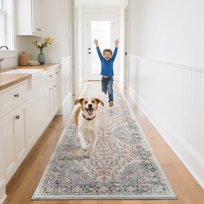  Boho 2x10 Long Hallway Runner Rug, Washable Non Slip Farmhouse Carpet Floral Kitchen Rug for Laundry, Porch, Living Room, Bedroom, Entrance