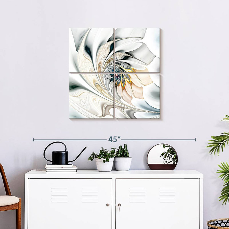 Abstrait fleur blanche, H 26 po x l 26 po