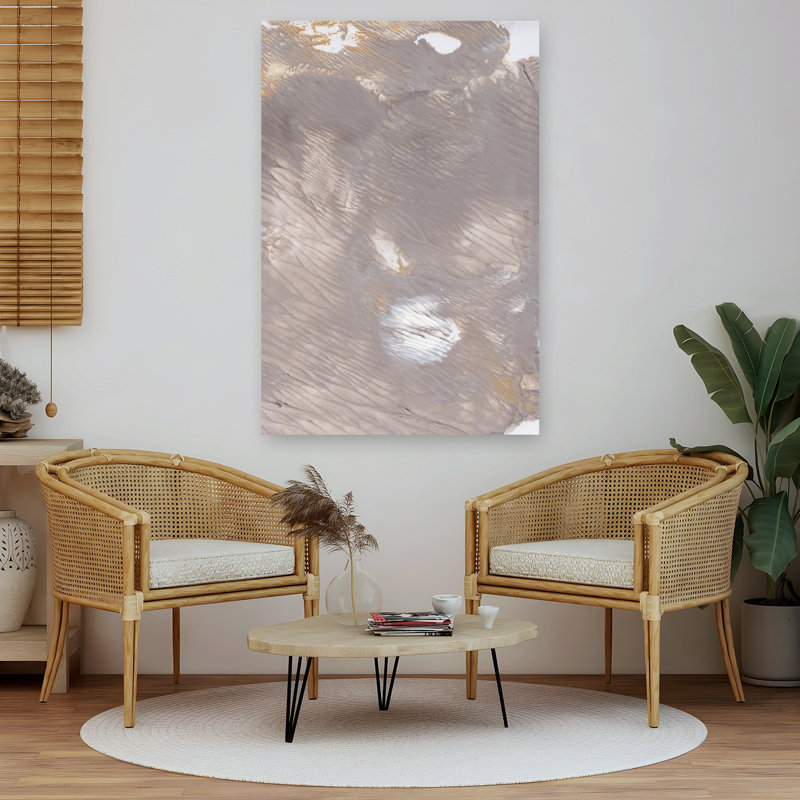 Tableau abstrait moderne aux tons neutres, représentant des formes organiques, 60" H x 40" W