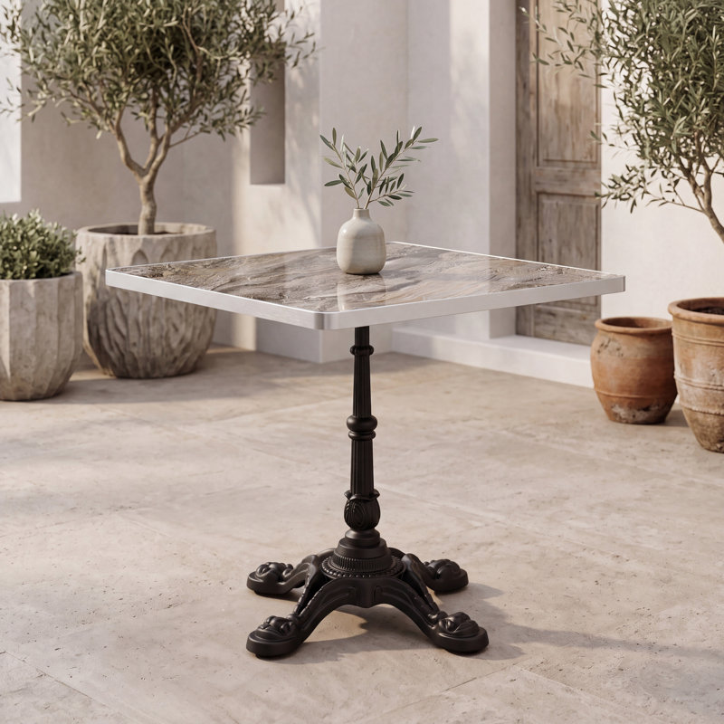 Table bistro de patio 31,5 "carrée avec plateau en pierre frittée et base en fonte, Taupe