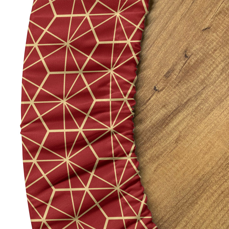 Ebern Designs Geometric Fitted Round Tablecloth Red and Beige