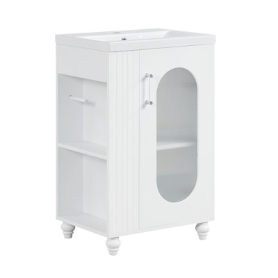 Meuble-lavabo de 20 po avec lavabo, meuble-lavabo avec tablette à deux niveaux, tablette réglable, bois massif et panneau de fibres à densité moyenne