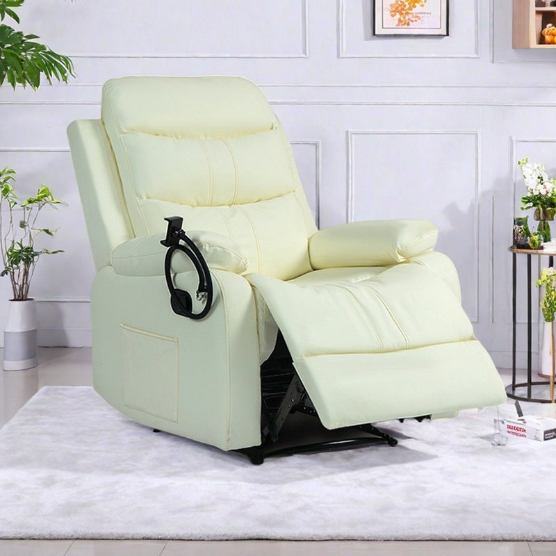 Living Room Single Comfy Faux Leather Recliners, Cream