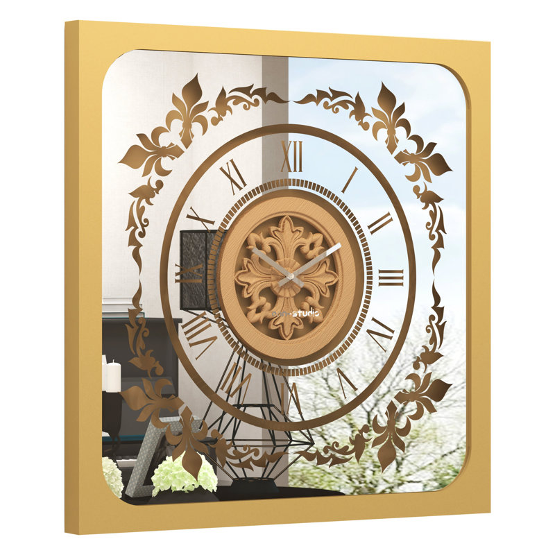 Allizzon Wood Wall Clock, Gold, 60cm H x 60cm W