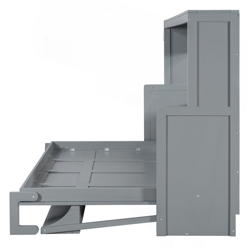 Lit escamotable avec élévateur hydraulique et bureau, Gris, Lit double