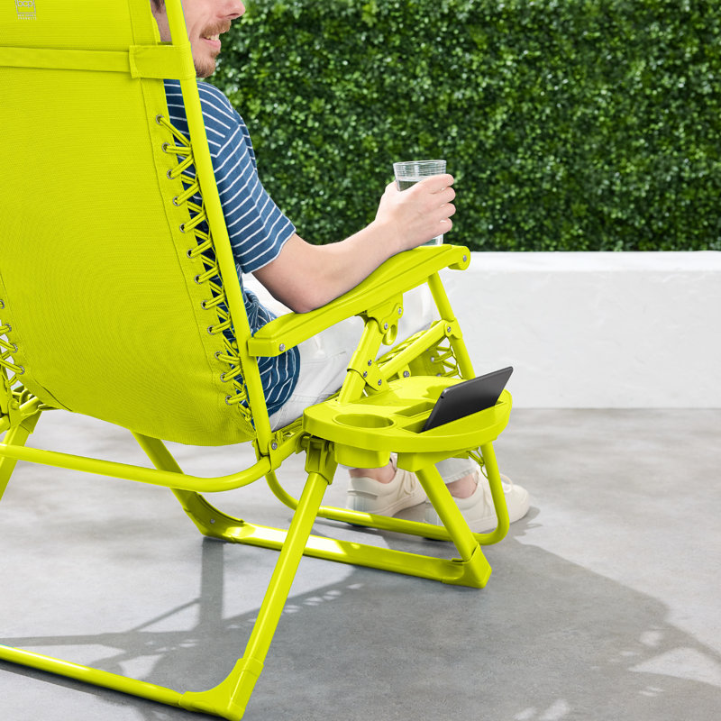 Fauteuil monochromatique à gravité zéro, fauteuil inclinable pliant pour patio avec plateau latéral et appui-tête, Néon