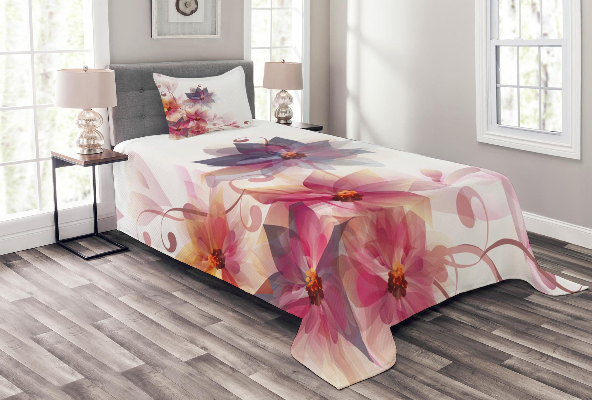 Ambesonne Abstract Floral 2 Piece Coverlet Set & Reviews | Wayfair