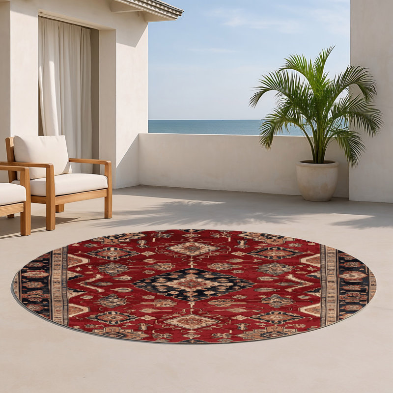 Tapis d'intérieur et d'extérieur brun Persian, Rond 5 pi