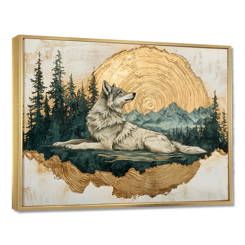 Loup, échos de l'Alpha III - loup, art mural, H 30 po x l 40 po, Impression encadrée flottante, Doré