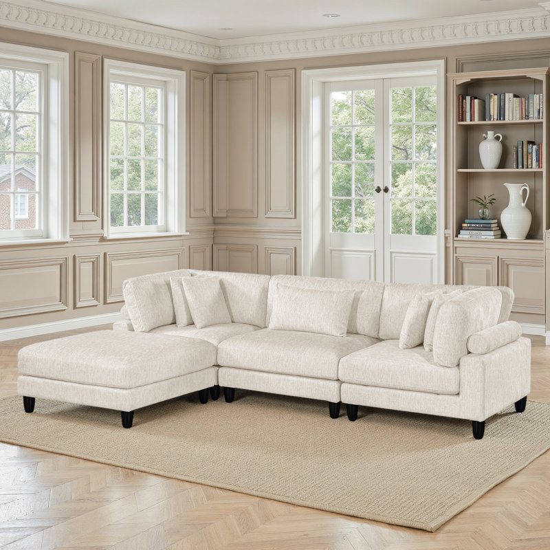 Loowit 120" Modern & Contemporary 4-Piece Modular Sectional with Ottoman - Microfiber Sectional with Customizable Modular Design, Versatile Ottoman Included, Reversible & Removable Cushions, Plush Microfiber Fabric, Comfortable Foam & Pocket Coils