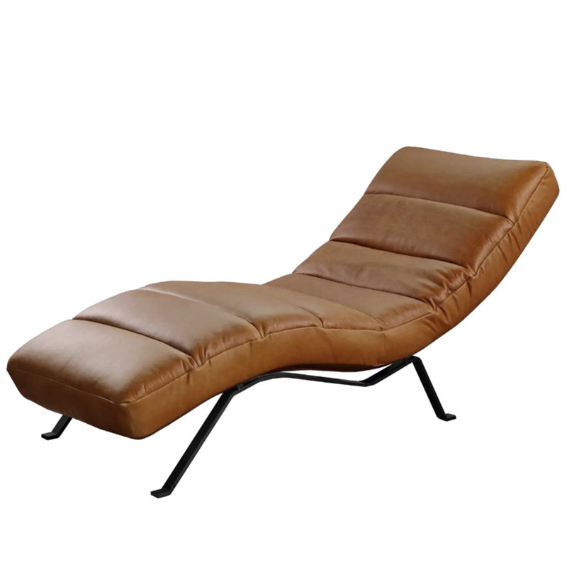 Texas Chaise Lounge in Aniline-Leather with Adjustable Backrest, Light Brown, Black