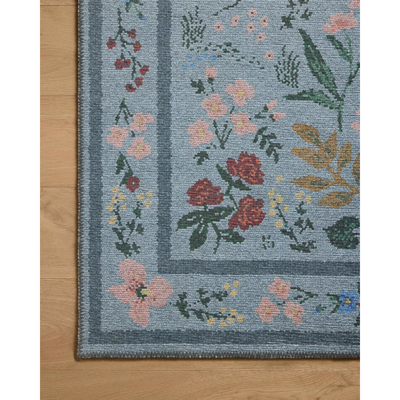 Rifle Paper Co. x Loloi Wildwood Blue Area Rug, Rectangle 6'3" x 9', Blue