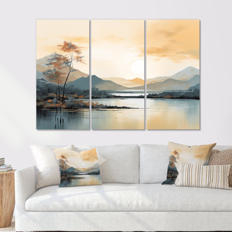 «River Mountain In Minimal Canada», ensemble d'art mural de montagne, H 28 po x l 36 po x P 1 po, Toile tendue