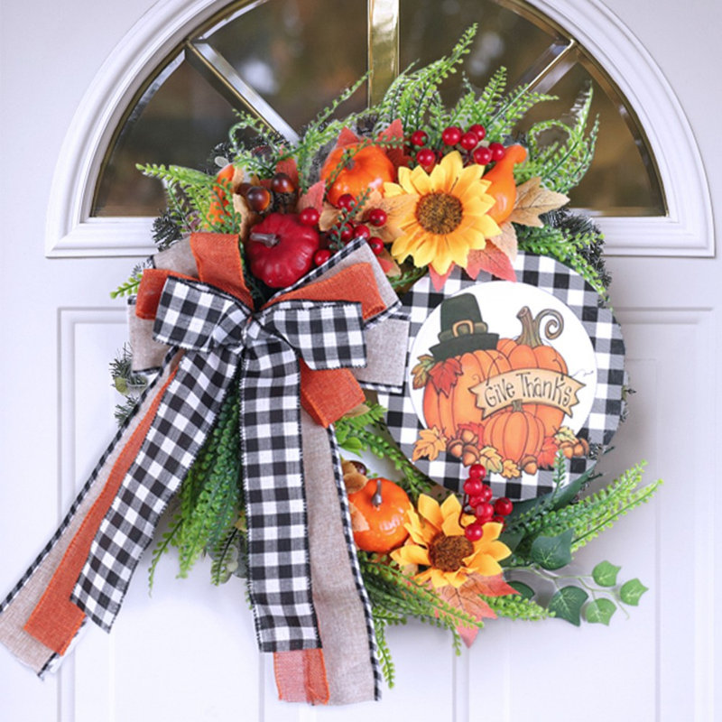 Couronnes d'automne de tournesol de citrouille de 1 PCS pour porte d'entrée, décor d'automne, mur de porche, décor intérieur extérieur