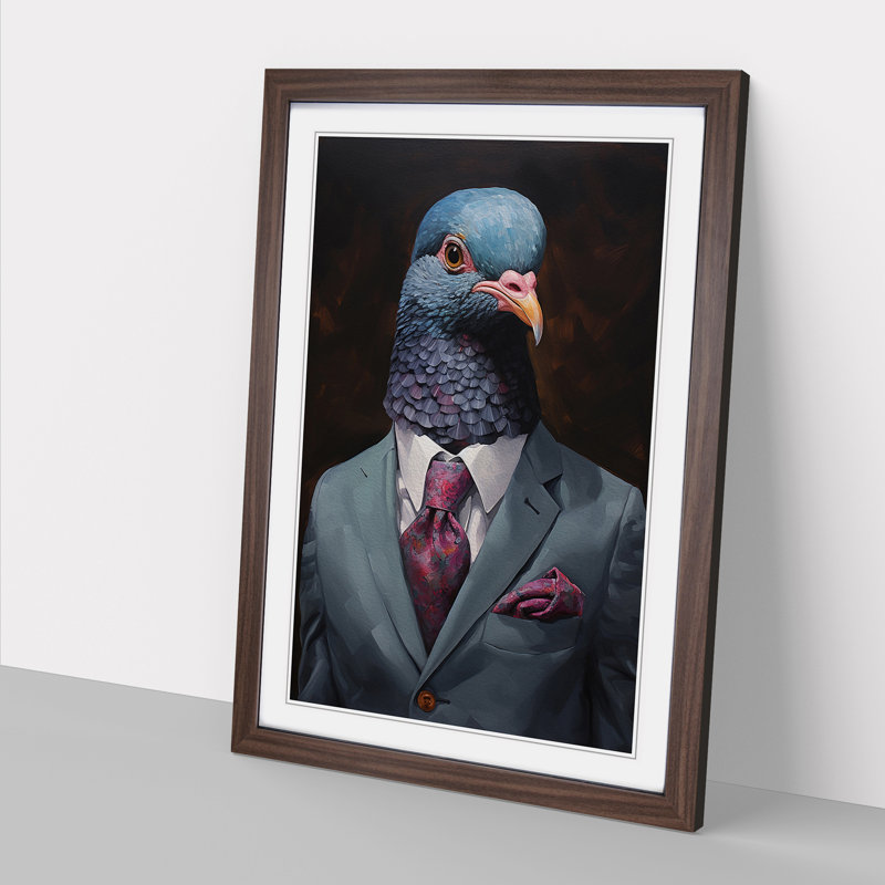 Pigeon In A Suit Painting - Single Picture Frame Print on Wood, Walnut, 64" H x 46" W x 2" D