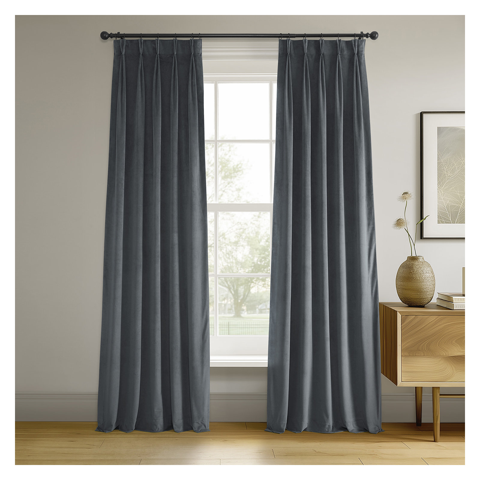 Balone French Pleat Signature Velvet Curtains for Bedroom Blackout Curtains for Living Room Single Panel, 25" W x 108" L