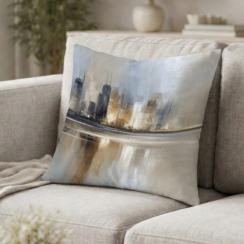 Coussin Sunrise Rays Over Chicago Skyscrapers, H 16 po x l 16 po