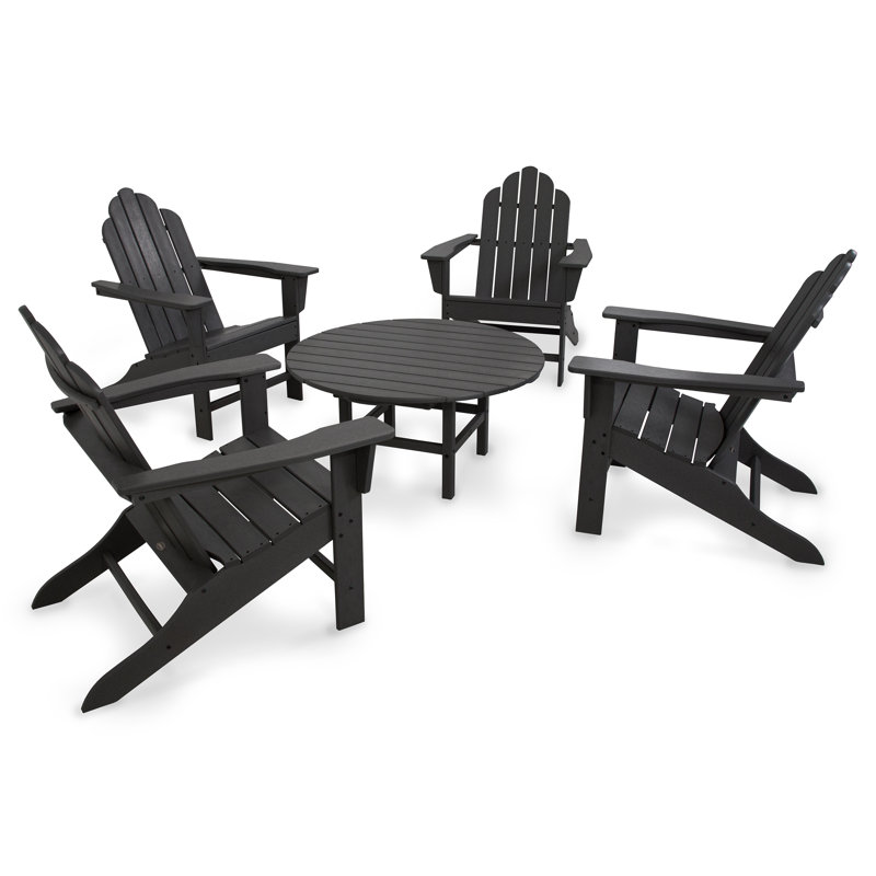 POLYWOOD Long Island Adirondack 5-Piece Conversation Group, Black