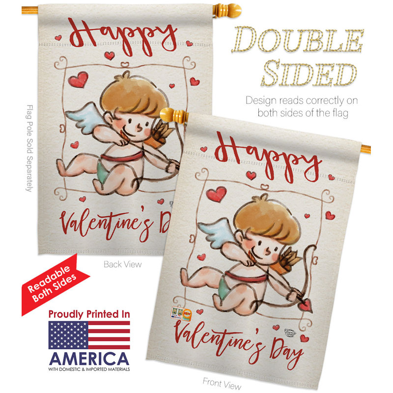 Drapeau de maison en polyester 3 faces 3 pi 3 po x 2 pi 3 po Happy Valentine's Day