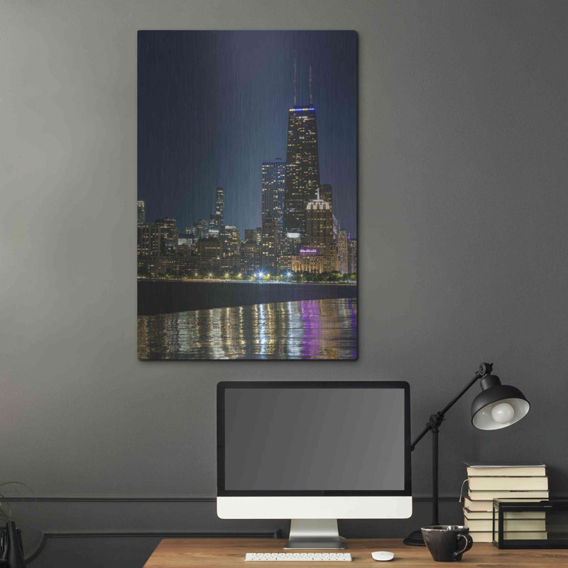 «Iconic Chicago Night», art mural en métal, 16 po x 24 po, H 36 po x l 24 po
