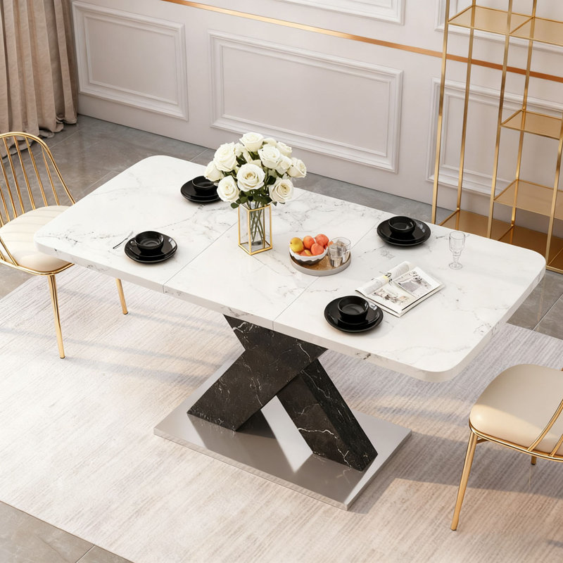 Modern Rectangle Dining Table with Marble Table Top+MD