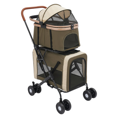 Poussette pour animal de compagnie à deux niveaux avec support réglable, poignée pliable et roues pivotantes à 360 ° (capacité de 77 lb)