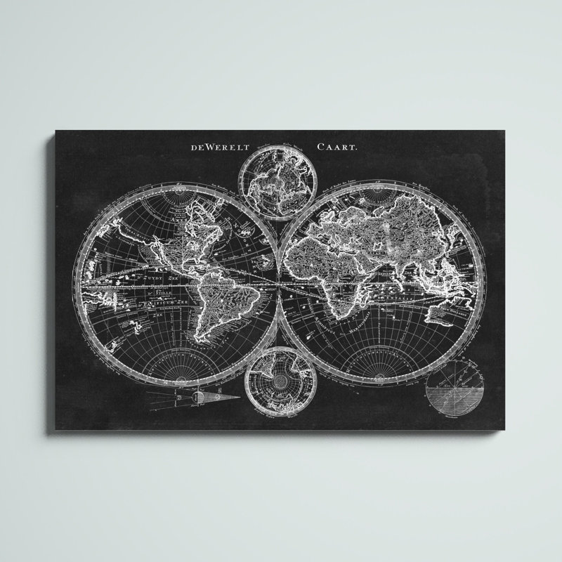 «Charcoal World Map», impression sur toile, H 32 po x l 48 po