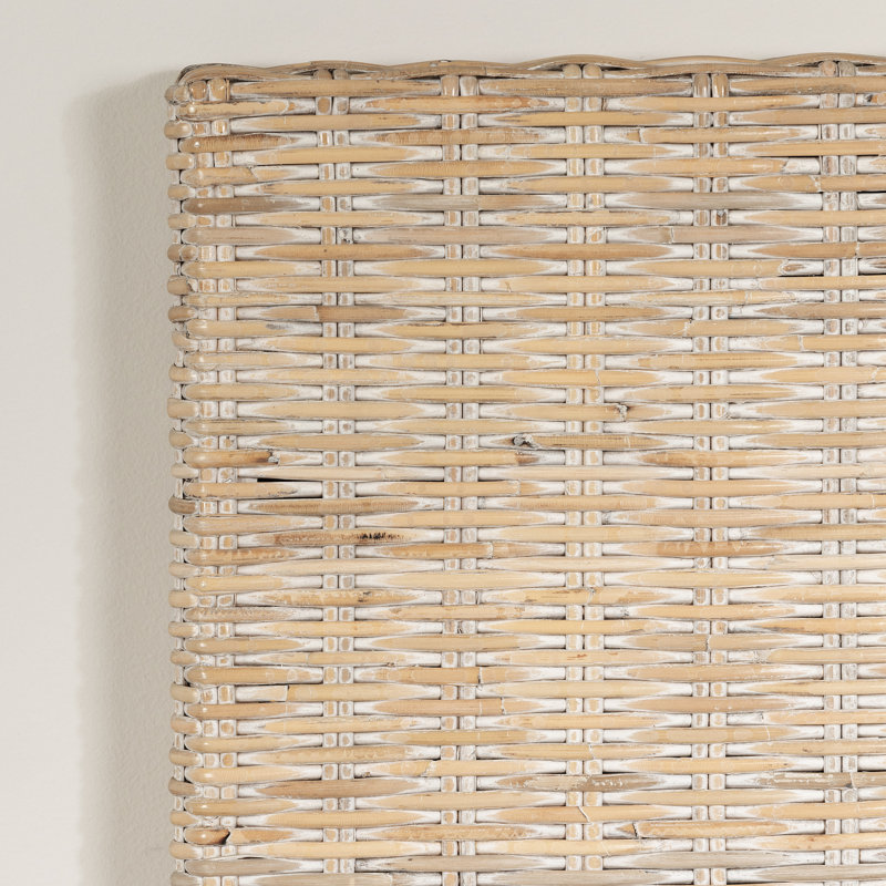 Queen White Washed Rattan Panel Headboard
