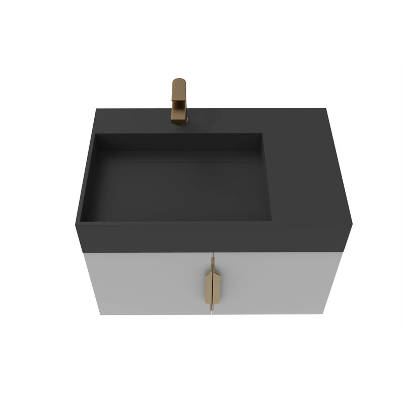 Amazon 30'' Wall Mounted Single Bathroom Vanity with Solid Surface Top, Black, Gray, Gold