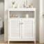 Armoire de salle de bain autoportante, armoire de rangement au sol, armoire de rangement de salle de bain blanche avec portes à volets amovibles
