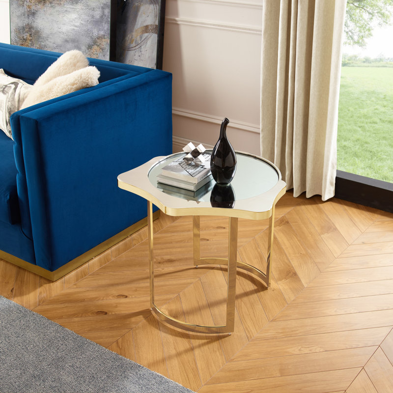 Mirrored Top End Table, Gold