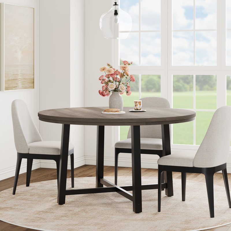 Table de salle à manger de 47 po pour 4 personnes, table de salle à manger avec cadre en métal robuste, Gris