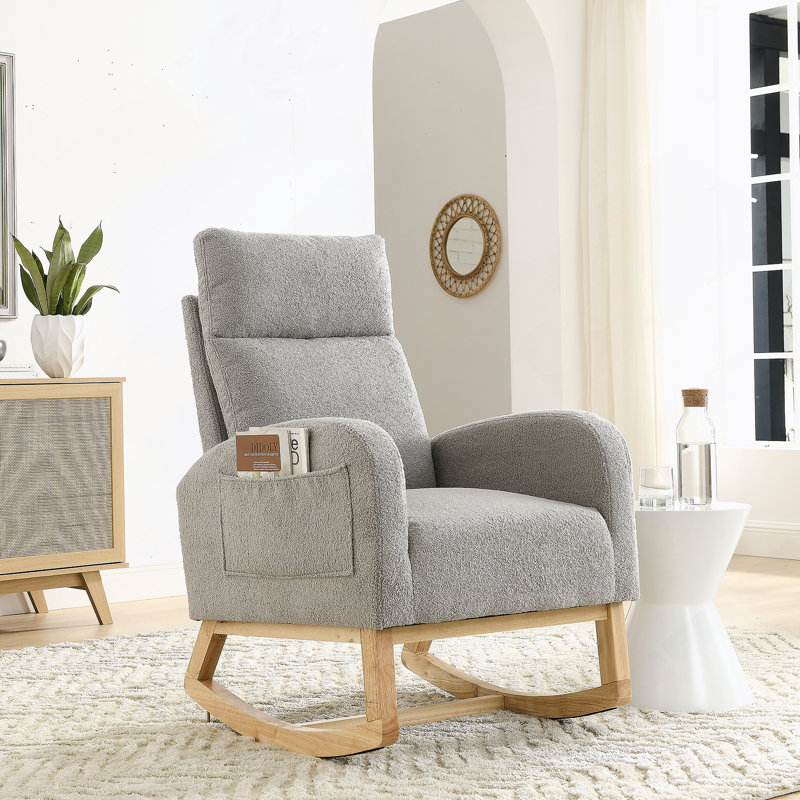 Chaise berçante moderne avec accoudoirs de salon à dossier haut l 27,6 po, Gris