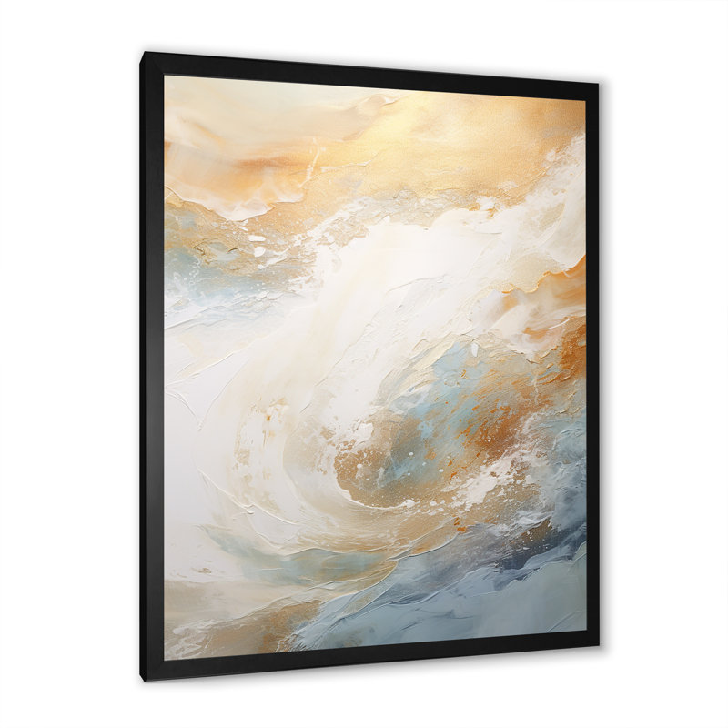 Golden and Blue Beach Tranquility III - Nautique et plage, art mural sur toile, Cadre simple noir, H 20 po x l 12 po x P 1 po