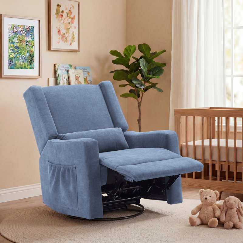 Fauteuil inclinable et oscillant pivotant en chenille de 32,8 po de large Tucker, Bleu