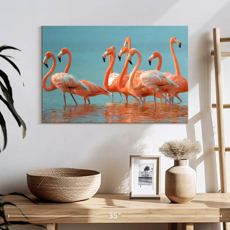 Troupeau de flamants roses, H 16 po x l 24 po