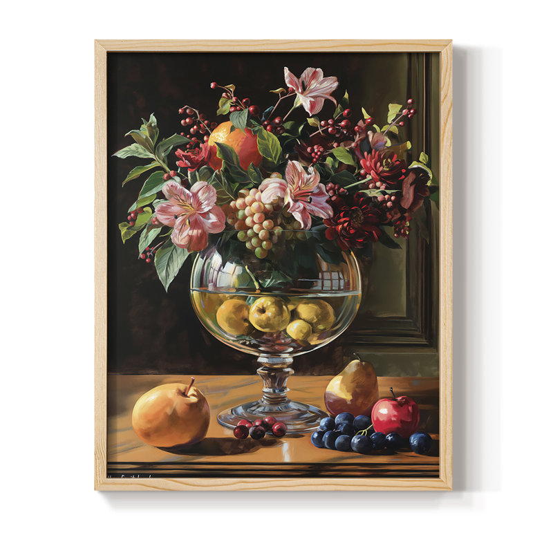 Reproduction encadrée FLORAL Series DCCXL - bois massif, H 11 po x l 9 po, Natural