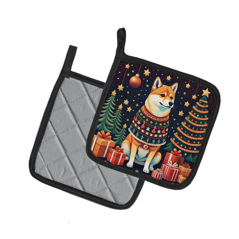Paire de poignées Shiba Inu Christmas