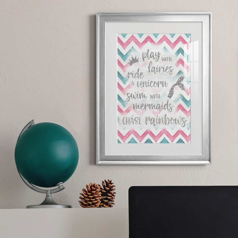 Fairies Unicorns Mermaids - cadre photo, art textuel, H 18,5 po x l 24,5 po x P 1,5 po, Argent