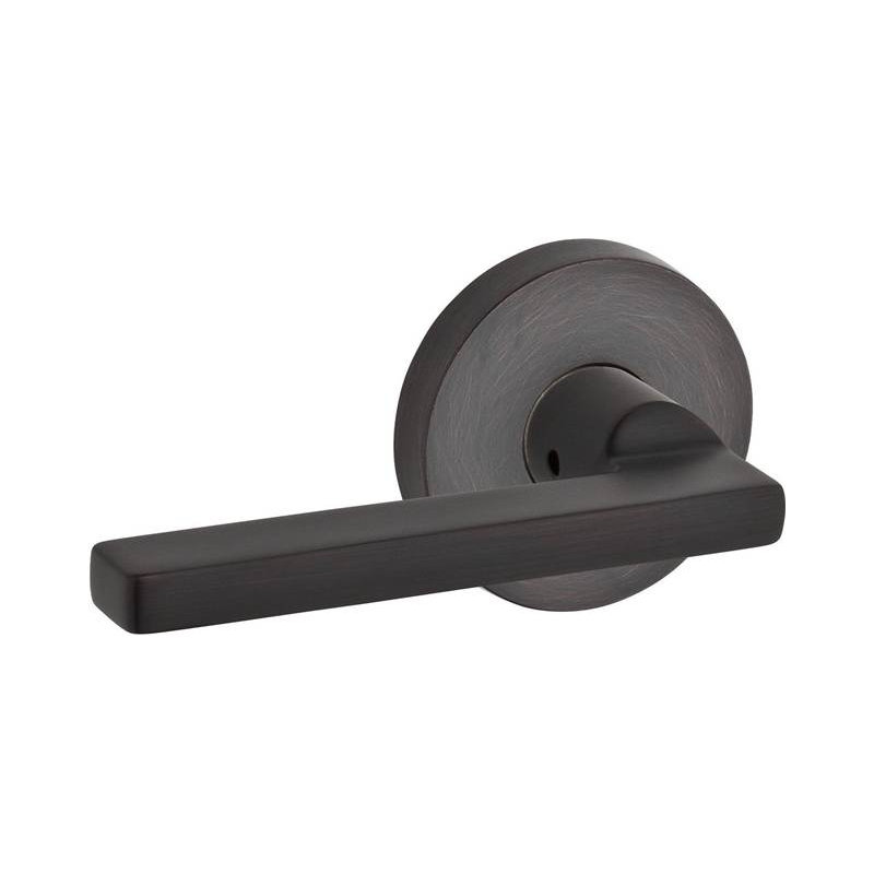 Square Passage Door Lever with Contemporary Round Rose, Right, Privacy (Bed & Bath), Bright Nickel
