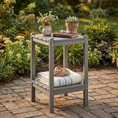 26" Height Outdoor 2-Tier Side Table: HDPE & Weatherproof