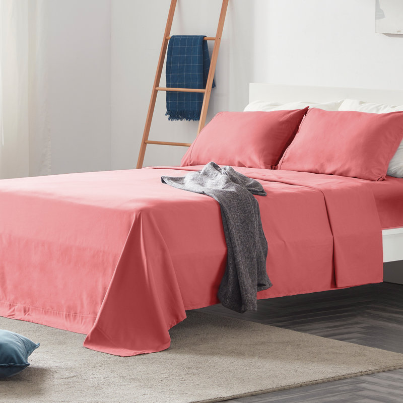 Microfiber Percale Sheet Set, Twin XL Sheet Set+Fitted Sheet + 1 Pillowcase, Coral