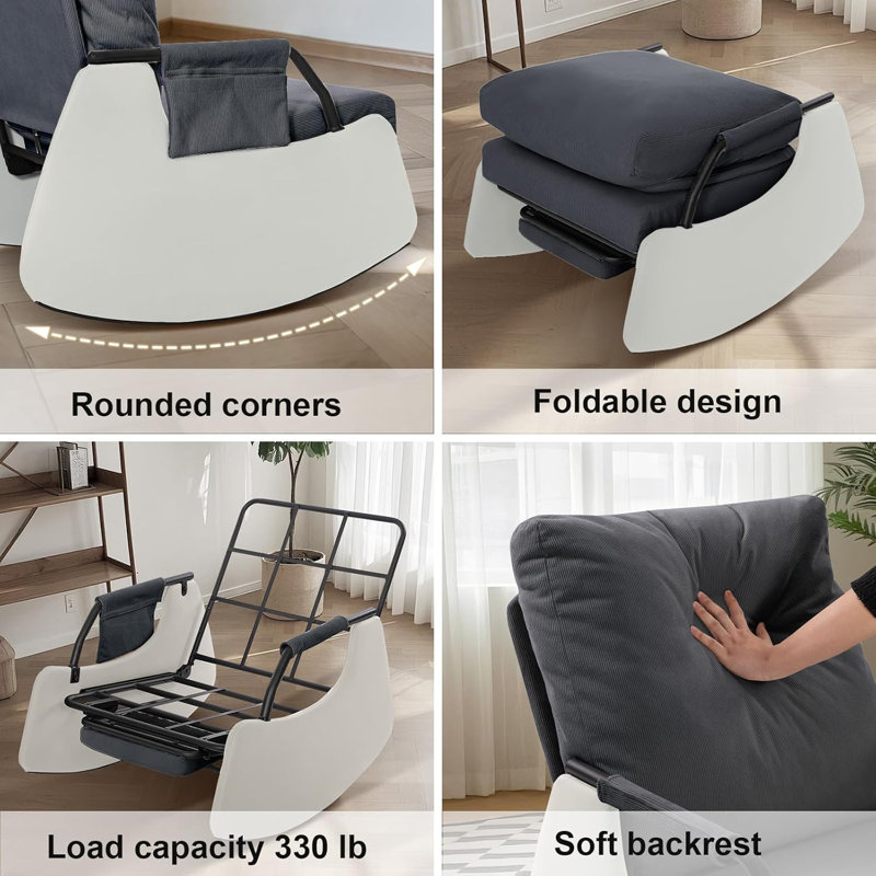 Rocking Recliner Chair For Adults, Modern Upholstered Plush Seating Glider Recliner Chair With Side Pocket, Three Levels Of Adjustment, Modern Nursery Accent Sofa Chairs