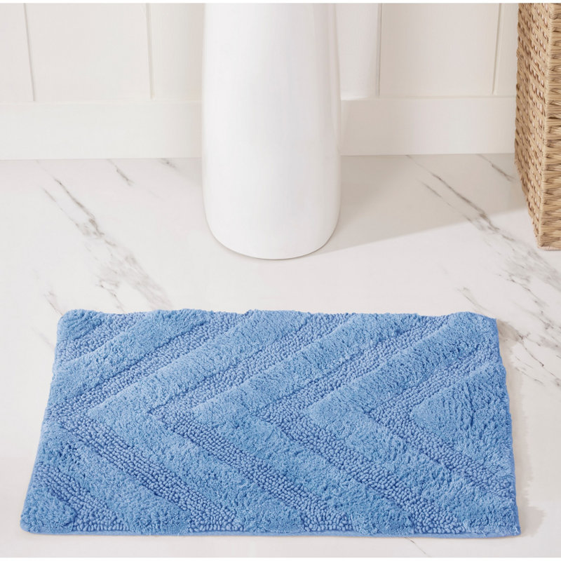 Tapis pour salle de bain touffeté à 100% coton Branston 1990 GSM avec envers antidérapant, certifié OEKO-TEX, lavable à la machine, motif de chevrons luxueux, tapis de salle de bain ultra doux et absorbant, rectangle 17 po x 24 po, bleu foncé