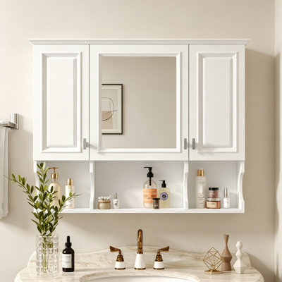 Wall Mounted Bathroom Cabinet with Mirror and Open Shelves